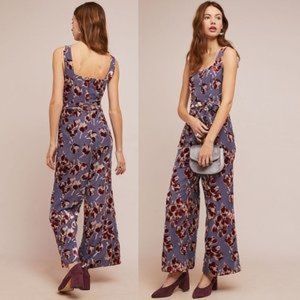 anthropologie purple velvet jumpsuit